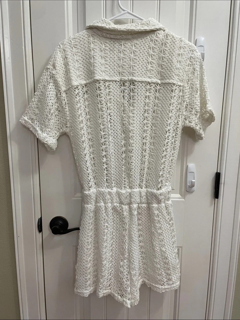HYFVE -White Crochet Romper with Notched Collar Size Small